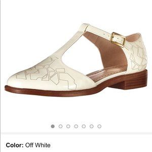 Clarks White Somerset Taylor Palm T-Strap Flats